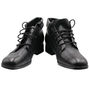 NEW Womens Black Leather Lace Up Ankle Boots Square Toe Low Block Heel Size 8